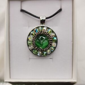 Pending Private Sale Green Sea Glass Pendant Necklace with Silver Accents